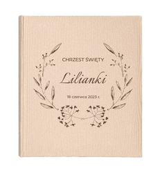 Album tradycyjny 100 stron białych Mustang Beige, personalizacja Chrzest Św.