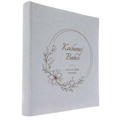 Album tradycyjny 60 czarnych stron Linen Ash szary, personalizacja Dzień Babci