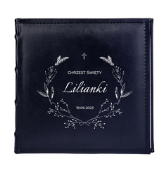 Album kieszeniowy na 200 zdjęć 10x15 SONORA czarna ekoskóra, personalizacja Chrzest Św.