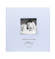 Album kieszeniowy na 200 zdjęć 10x15 Belize błękit z okienkiem, personalizacja Chrzest Św.