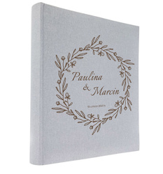 Album tradycyjny 60 czarnych stron Linen Ash szary, personalizacja Ślub