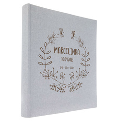 Album tradycyjny 100 stron ecru Linen Ash szary, personalizacja Imię Dziecka