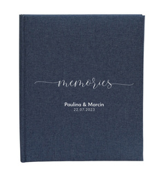 Album tradycyjny Linen Blue 40 stron kremowych, personalizacja Ślub