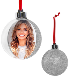 Bombka świąteczna na zdjęcie 10cm srebrny brokat