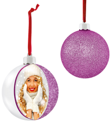 Bombka świąteczna ze zdjęciem 10x10 fioletowy brokat