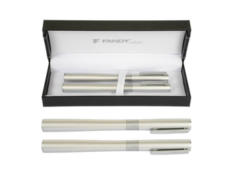 Zestaw Długopis+Pióro wieczne srebrny Prestige