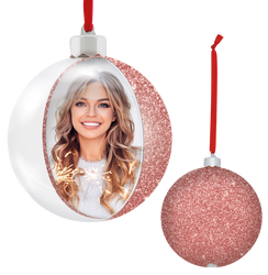 Bombka świąteczna na zdjęcie 10cm różowy brokat