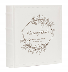 Album na 200 zdjęć 10x15 biały eko skóra, personalizacja Dzień Babci