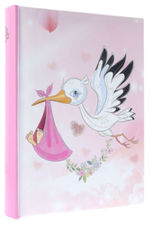 Album kieszeniowy na 200 zdjęć 9x13 dziecięcy różowy z bocianem
