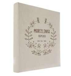 Album tradycyjny 100 stron czarnych Linen Cream, personalizacja Imię Dziecka