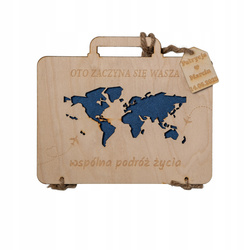 Drewniana koperta walizka na pieniądze na prezent ślubna