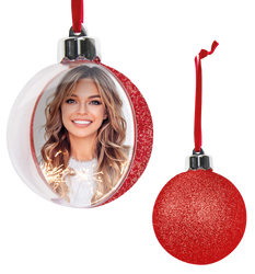 Bombka świąteczna na zdjęcie 10cm czerwony brokat