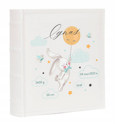 Album na 200 zdjęć 10x15 biały eko skóra, personalizacja Imię Dziecka