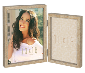 Ramka podwójna na zdjęcia 10x15 i 13x18 drewniana brązowa