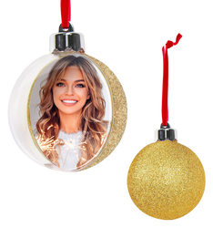 Bombka świąteczna na zdjęcie 10cm złoty brokat