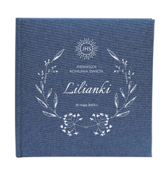 Album klasyczny Linen Blue 40 czarnych stron, personalizacja Komunia Św.