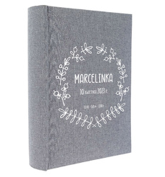 Album tradycyjny 100 stron czarnych Linen Grey, personalizacja Imię Dziecka