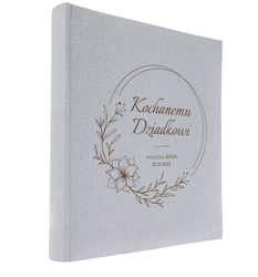 Album tradycyjny 100 stron ecru Linen Ash szary, personalizacja Dzień Dziadka