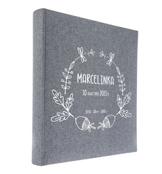 Album tradycyjny 60 stron kremowych Linen Grey, personalizacja Imię Dziecka
