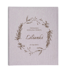 Album tradycyjny Mustang Grey 100 czarnych stron, personalizacja Komunia Św.