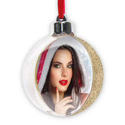 Bombka świąteczna ramka na zdjęcie złoty brokat