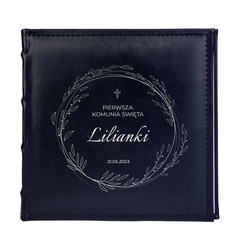 Album kieszeniowy na 200 zdjęć 10x15 SONORA czarna ekoskóra, personalizacja Komunia Św.