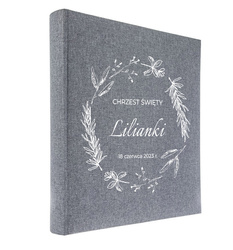 Album tradycyjny 60 stron kremowych Linen Grey, personalizacja Chrzest Św