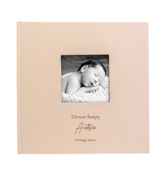 Album kieszeniowy na 200 zdjęć 10x15 Belize Beige z okienkiem, personalizacja Chrzest Św.