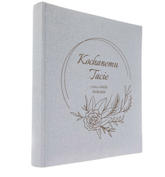 Album tradycyjny 60 czarnych stron Linen Ash szary, personalizacja Dzień Taty