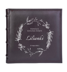 Elegancki album z ekoskóry na 200 zdjęć 10x15 SONORA brązowy, personalizacja Komunia Św.