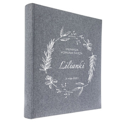 Album tradycyjny 60 stron kremowych Linen Grey, personalizacja Komunia Św.
