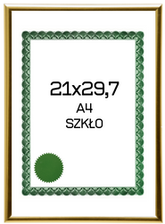 Ramka na zdjęcie 21x29,7 A4 złota ze szkłem