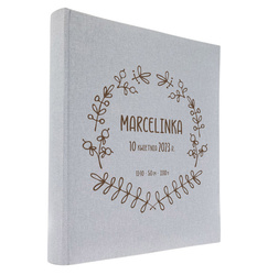 Album tradycyjny 60 czarnych stron Linen Ash szary, personalizacja Imię Dziecka