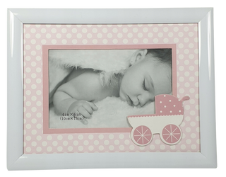 Ramka na zdjęcie 10x15 dziecięca różowa z wózkiem