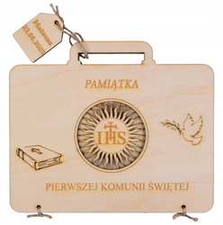 Drewniana walizka na pieniądze na prezent Komunia Święta