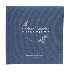 Album klasyczny Linen Blue 40 czarnych stron, personalizacja Podziękowania