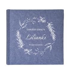 Kieszeniowy album 200 zdjęć 10x15 Mustang niebieski kwadrat, personalizacja Chrzest Św.