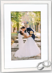 Ramka ślubna na zdjęcie 10x15 metalowa srebrna Obrączki