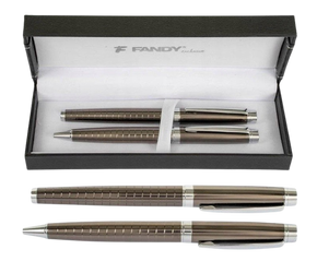 Zestaw Długopis+Pióro wieczne szary Prestige
