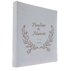 Album tradycyjny 100 stron ecru Linen Ash szary, personalizacja Ślub