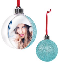 Bombka świąteczna na zdjęcie 10cm błękitny brokat