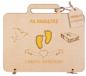 Drewniana walizka na pieniądze na prezent Chrzest Święty